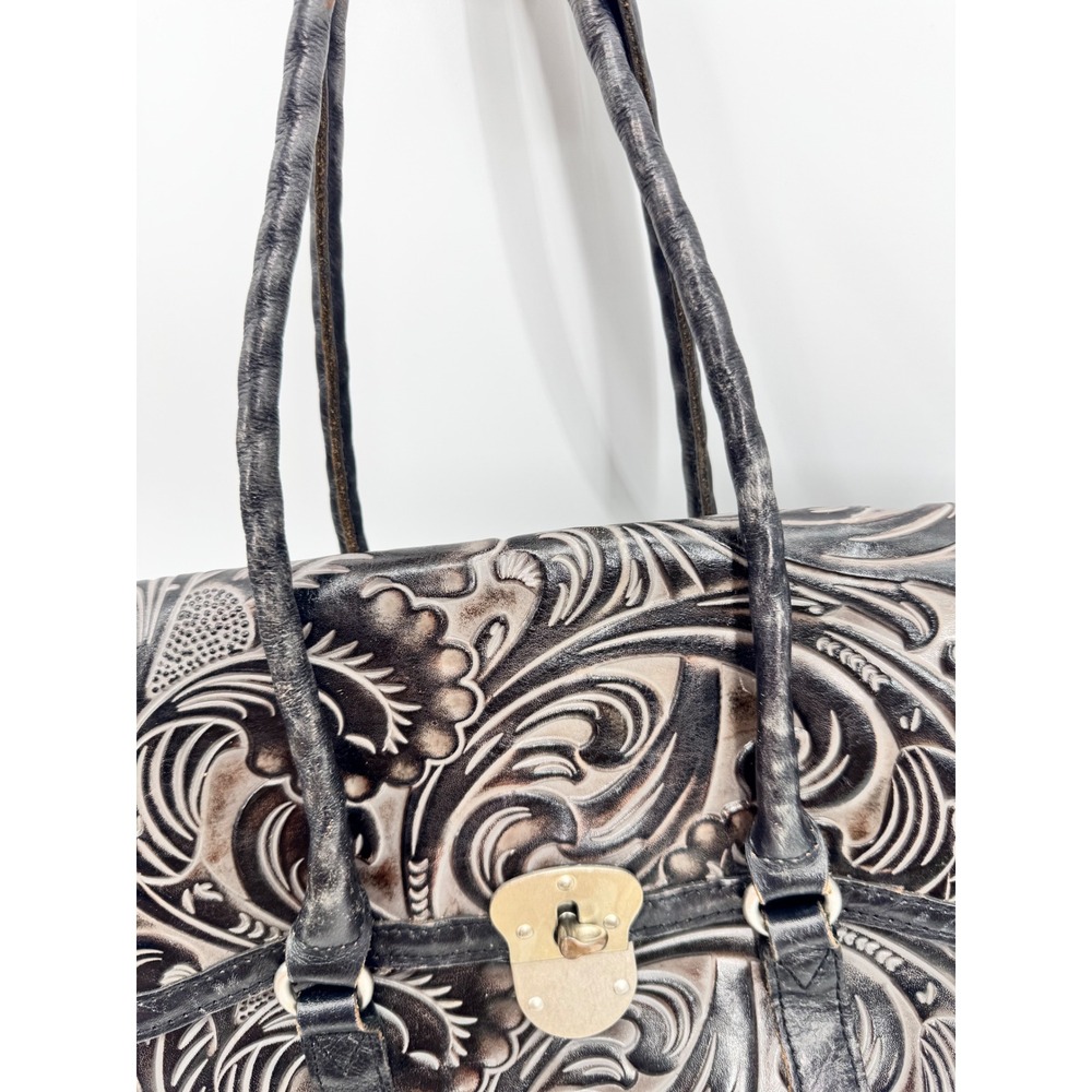 Patricia Nash Tote Bag Womens Large Black Tooled Leather Floral Boho Handbag - Picture 9 of 16